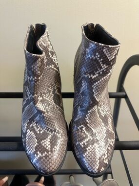 Massini Snake-Print Ankle Booties in Brown and Gray